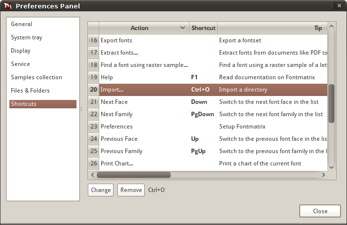 Shortcuts configuration