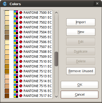 Pantone swatches in the COlors dialog