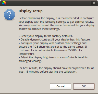 Display setup dialog