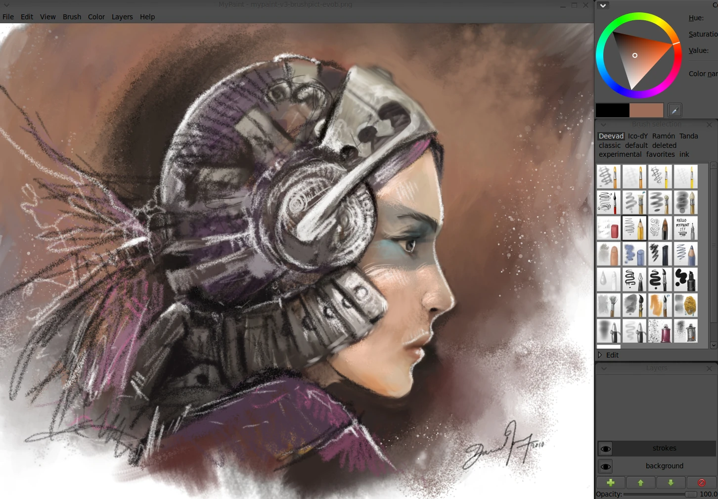 One of David’s MyPaint screenshots to introduce his V.3 brushkit