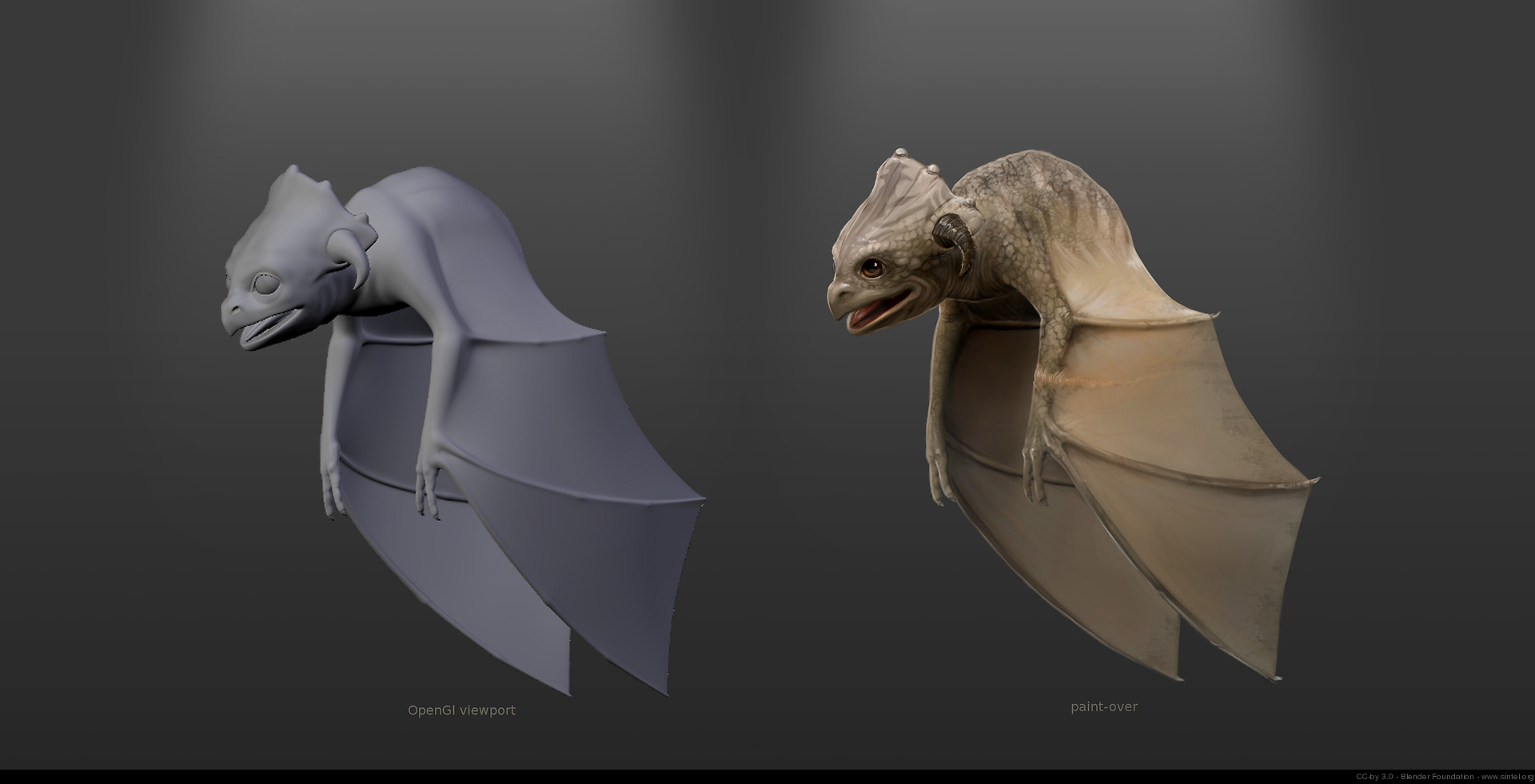 Paint-overs the baby dragon for texture and sculpt reference