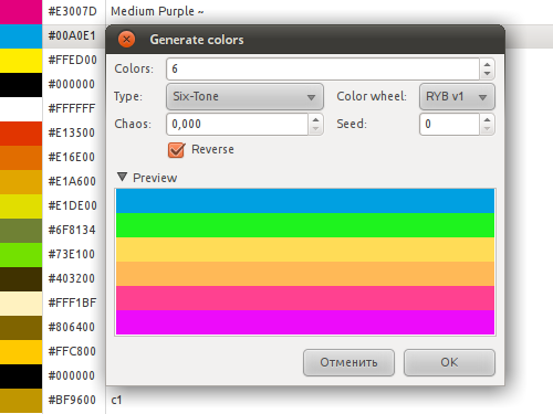 Generate colors dialog