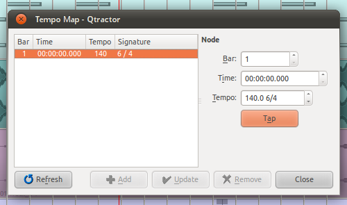 Qtractor 0.4.9 Tap tempo