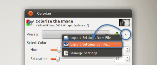 Exporting a preset