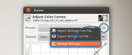 Opening presets management dialog