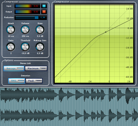 CALF compressor working on an Ardour track