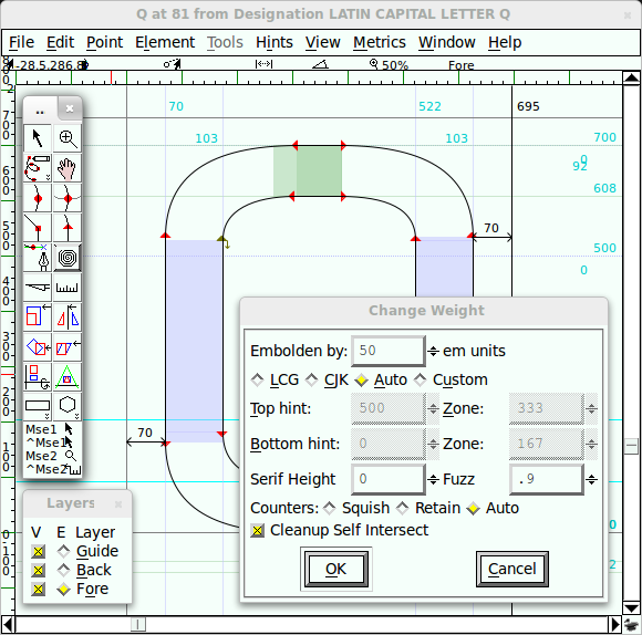 Default user interface in FontForge