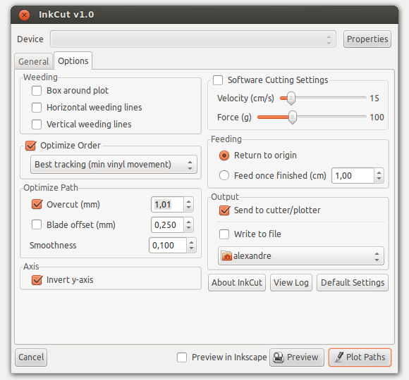 More low-level Inkcut settings