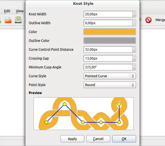 Knot Style dialog for editing interlacing specifics