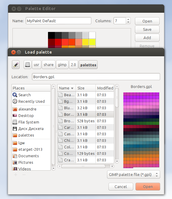 Loading color palette from GPL file
