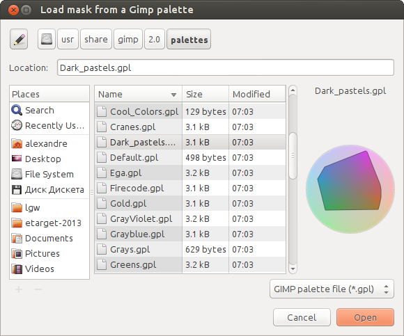 Loading a gamut mask from GPL palette