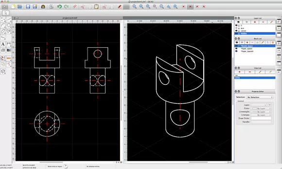 Isometric grid and projections in QCAD. Screenshot courtesy by qcad.org.