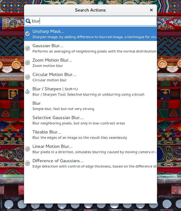 Searching action in GIMP