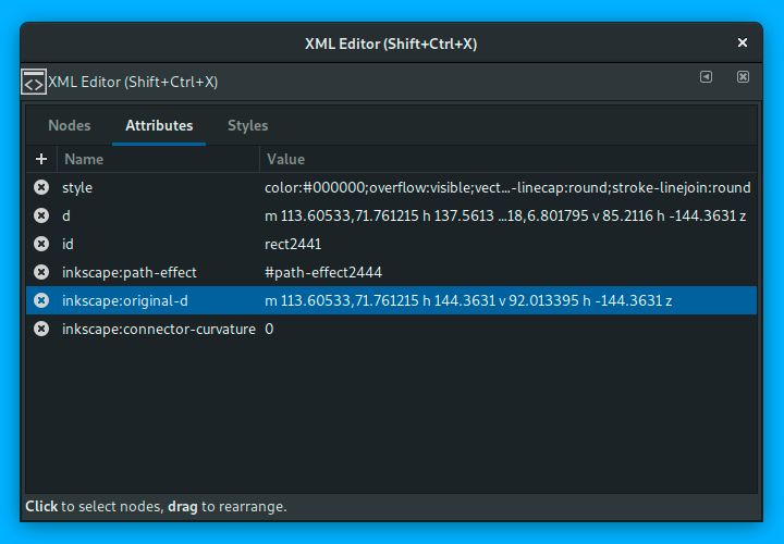 XML attributes editing in Inkscape