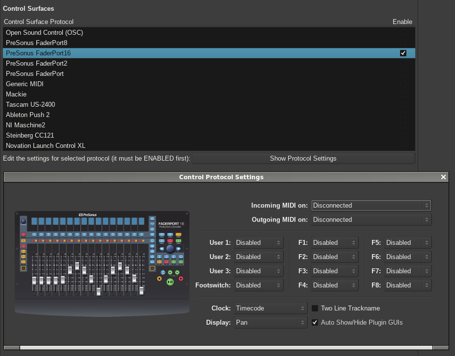 Faderport 16 in Ardour 6