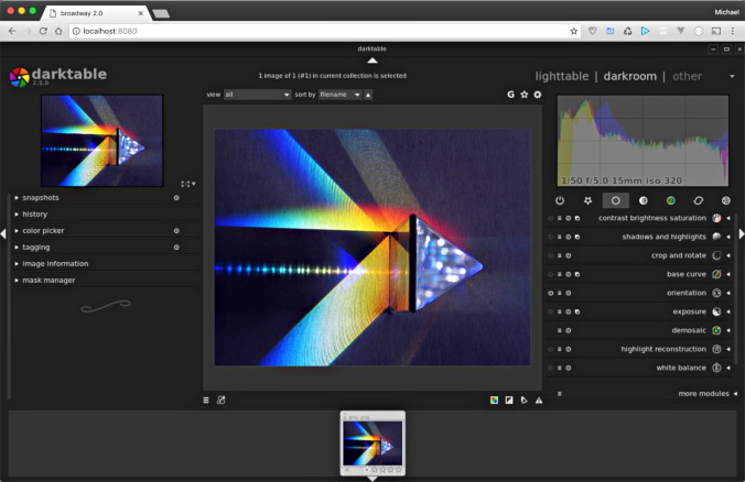 darktable running in Chrome