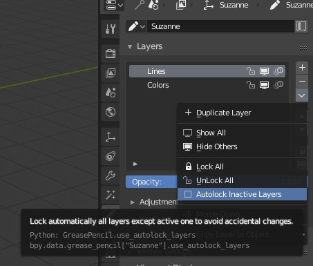 Auto-locking inactive layers for grease pencil