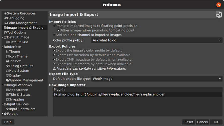 Preference for default exporting file format in GIMP