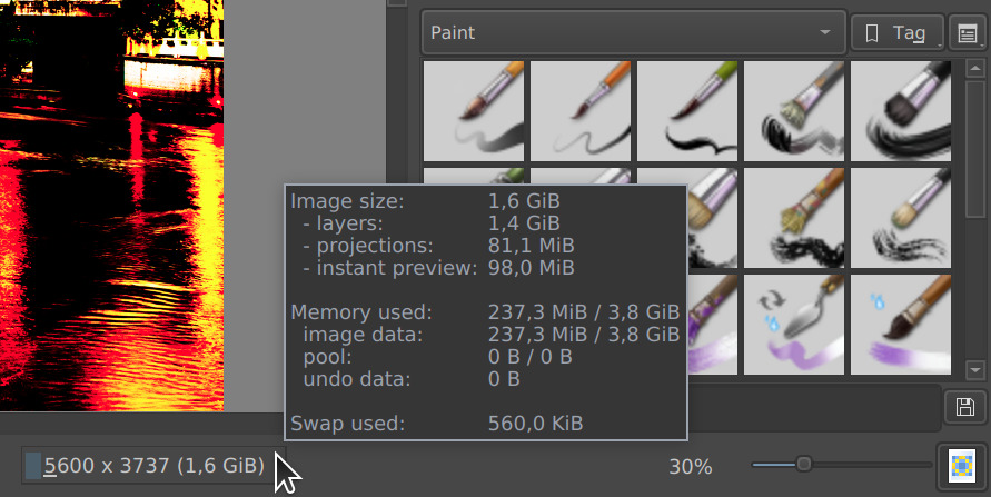 Krita memory reporting