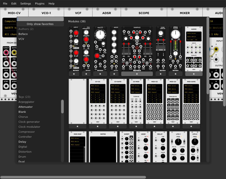 New module browser in VCV Rack 1.0