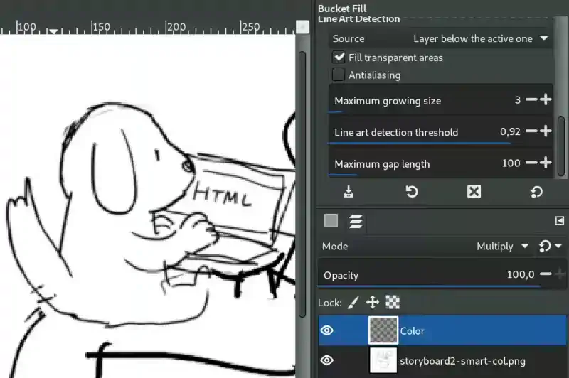 Line art colorization in GIMP