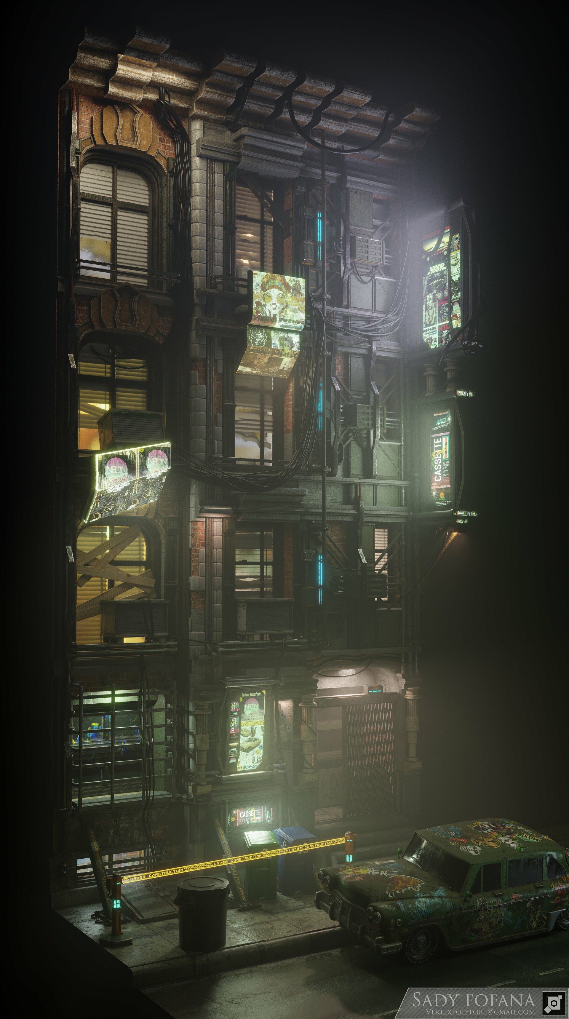 Sady Fofana, Blender, cyberpunk street scene