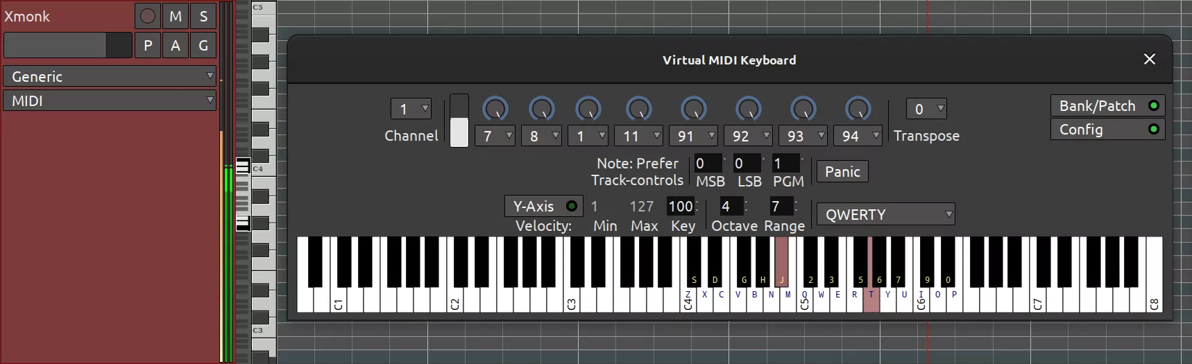 MIDI keyboard in Ardour