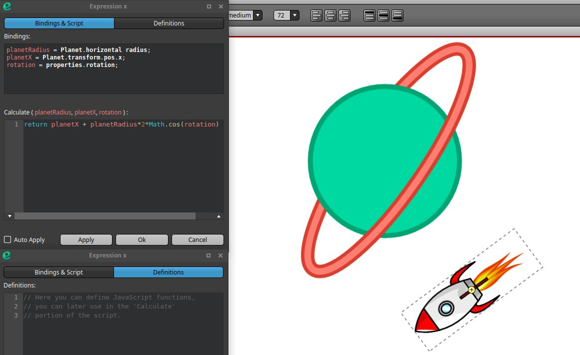 JavaScript expressions in enve