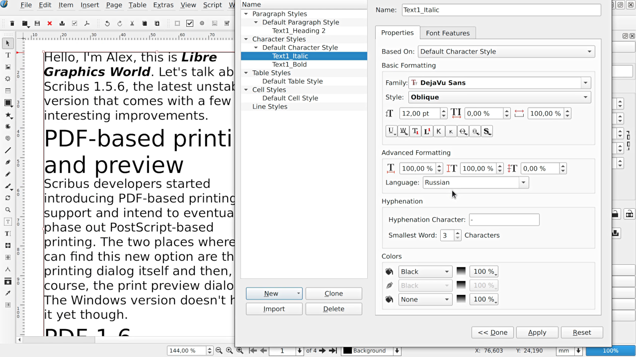 scribus paragraph styles