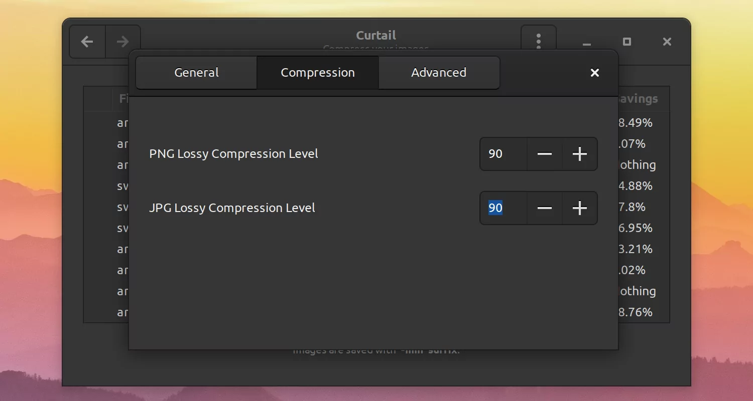 Compression options in Curtail