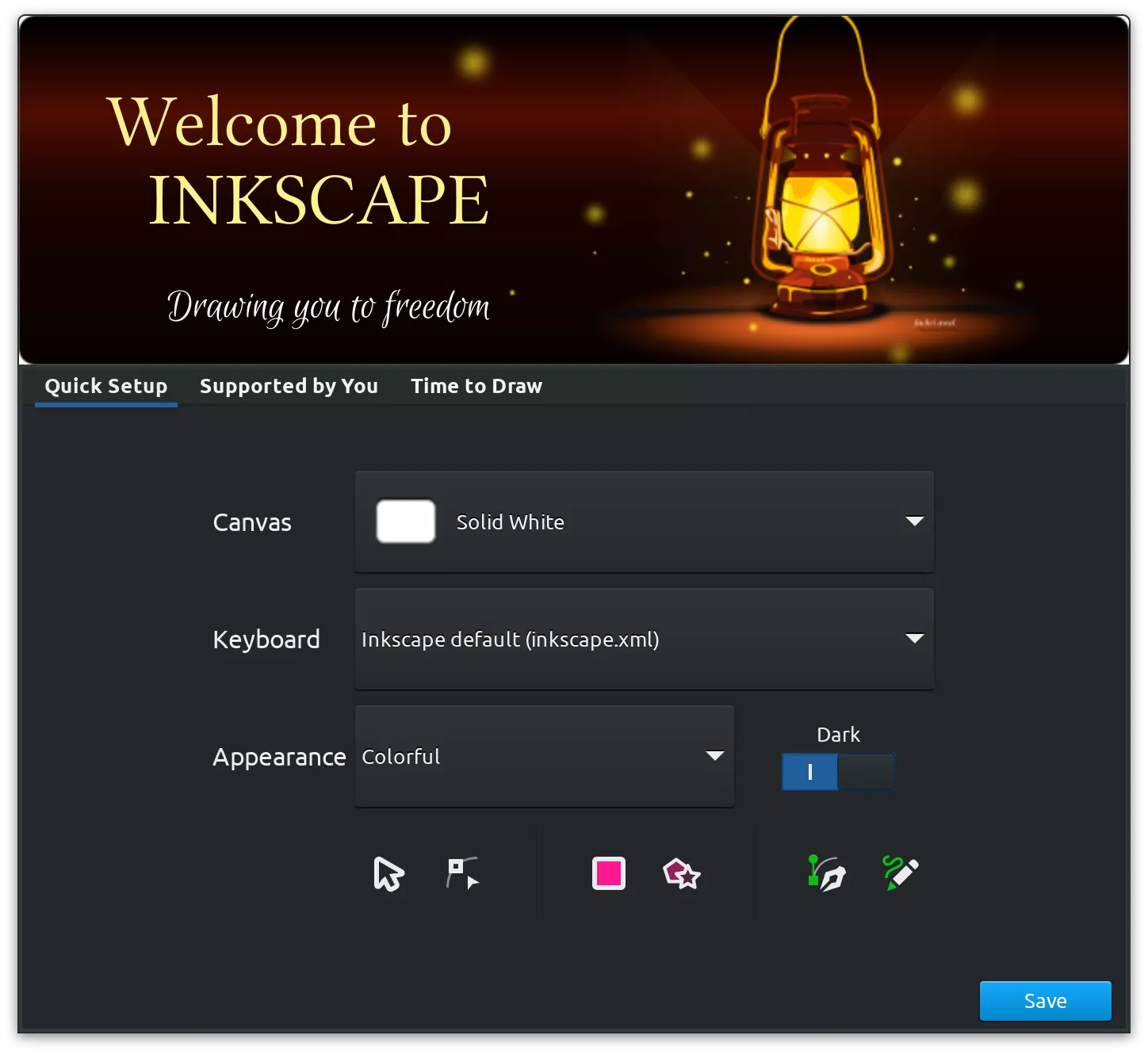 Inkscape startup configuration dialog