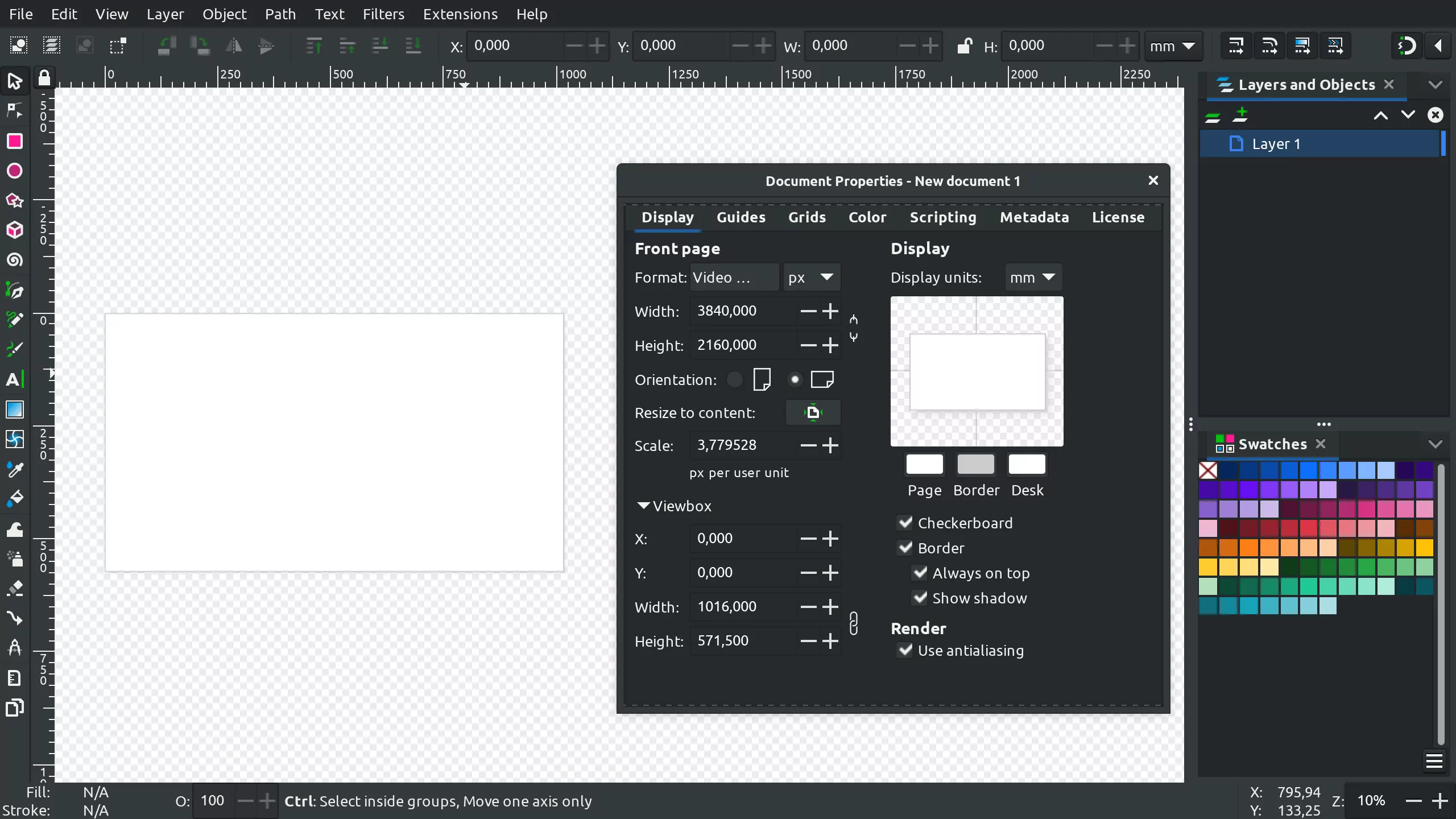 New page settings tab in Inkscape