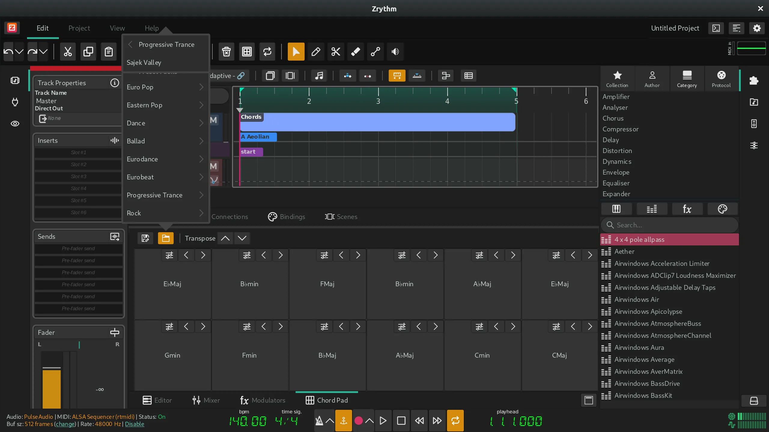 Chord presets in Zrythm 1.0.0-alpha.29.0