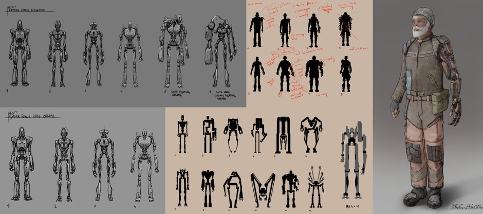 Early character research sketches