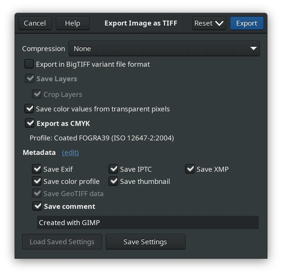 CMYK option when exporting TIFF