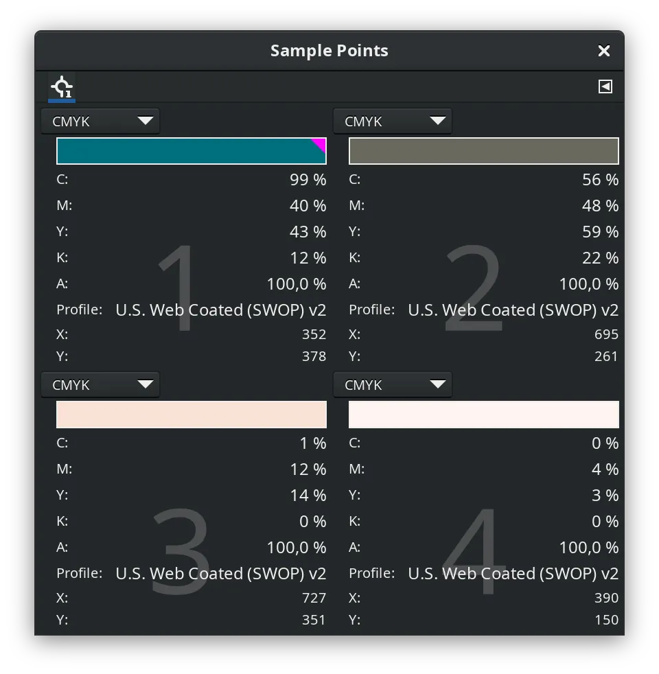 Sample points with CMYK