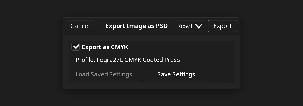 Export to CMYK PSD in GIMP 2.99.14