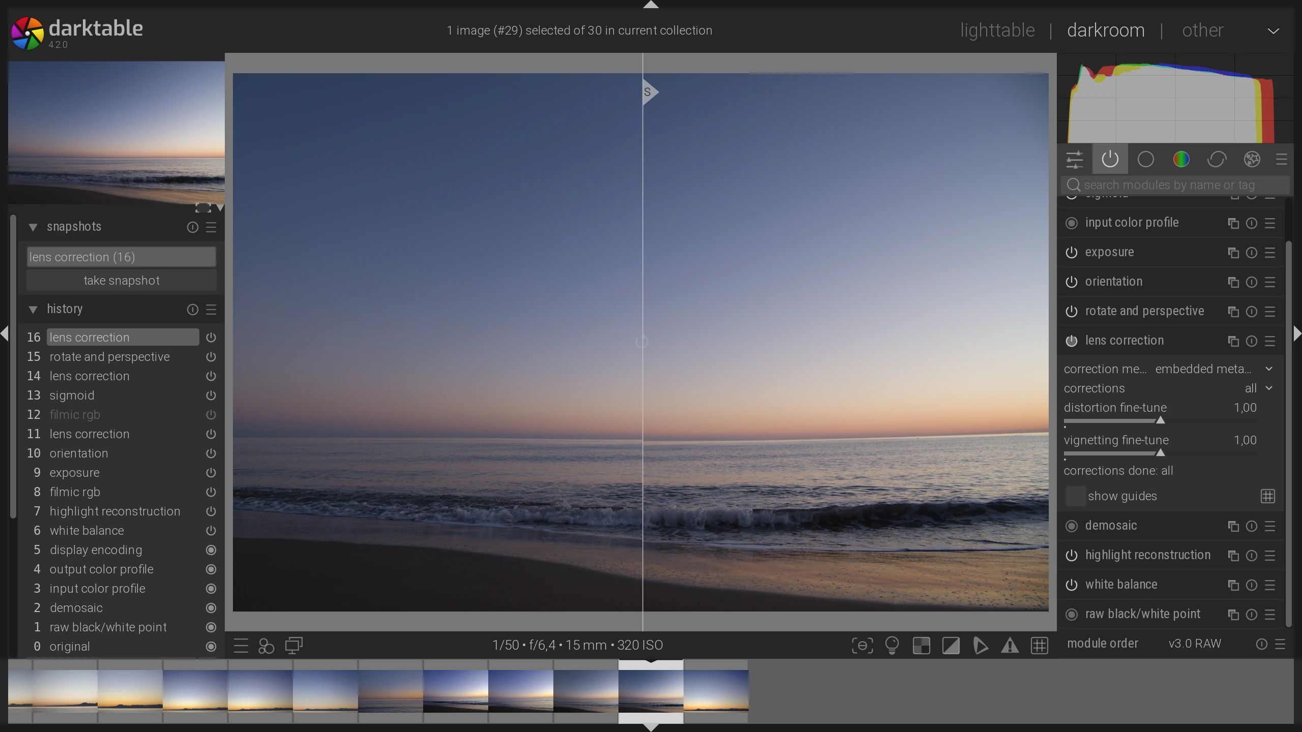 lens correction module in darktable 4.2