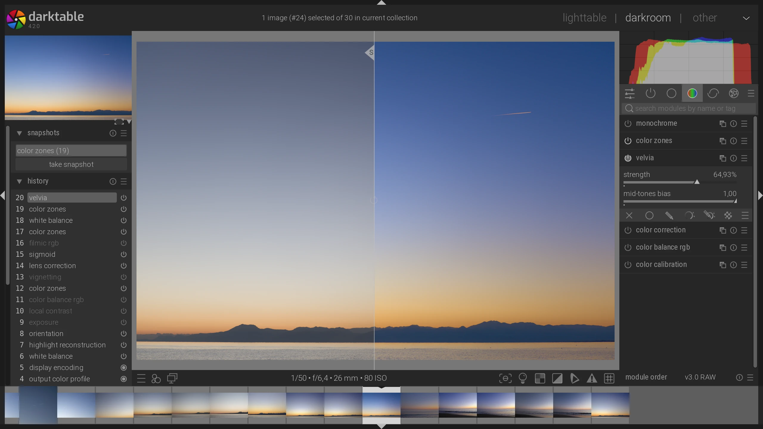 snapshots module in darktable 4.2