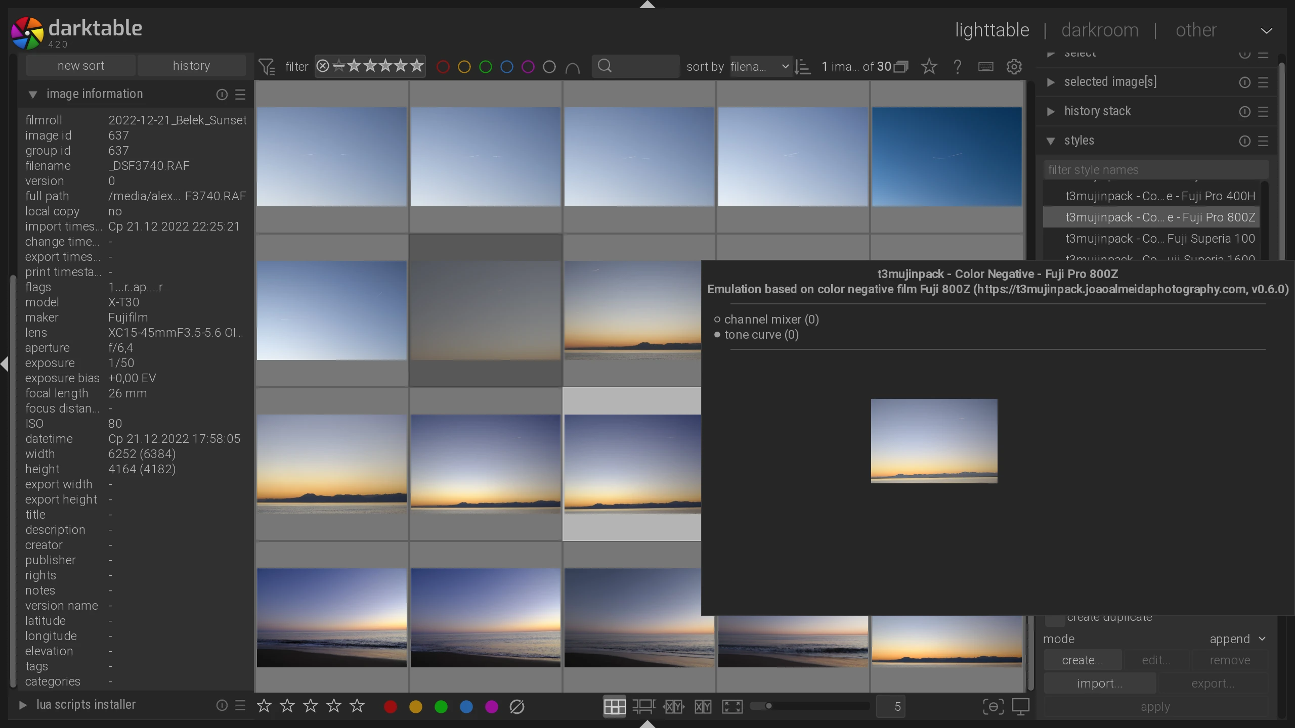 styles preview in darktable 4.2