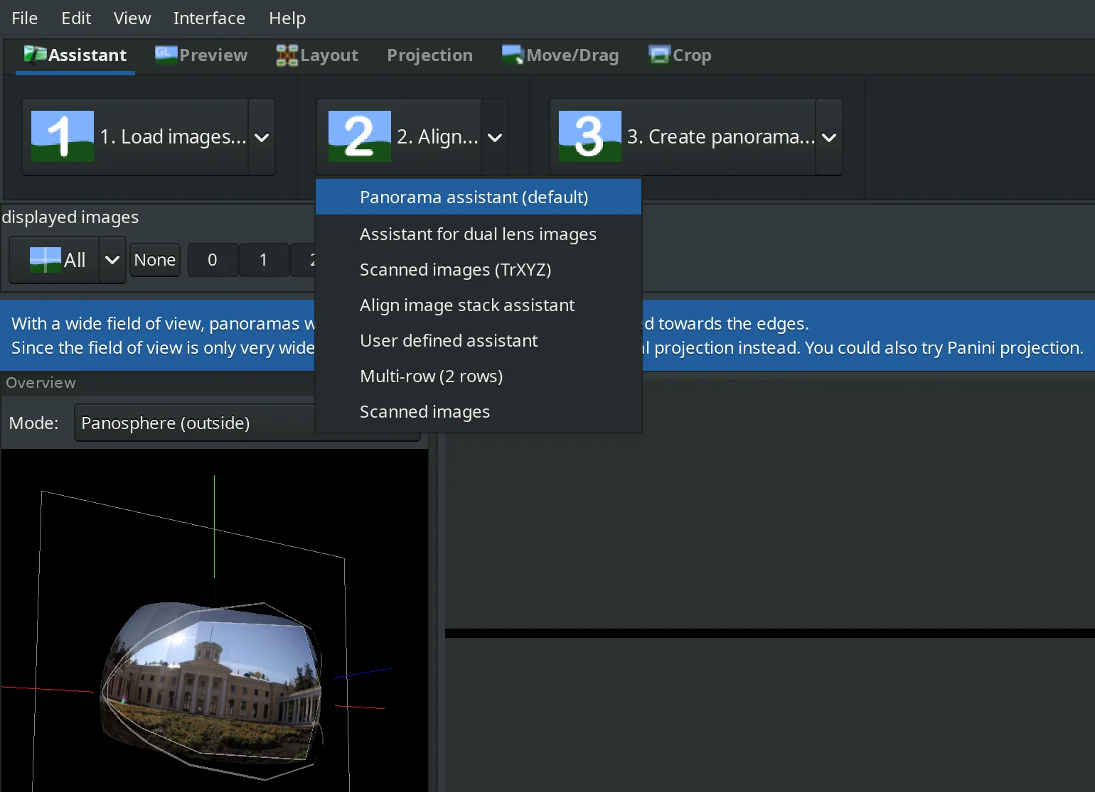 Aligning images options in Hugin 2022