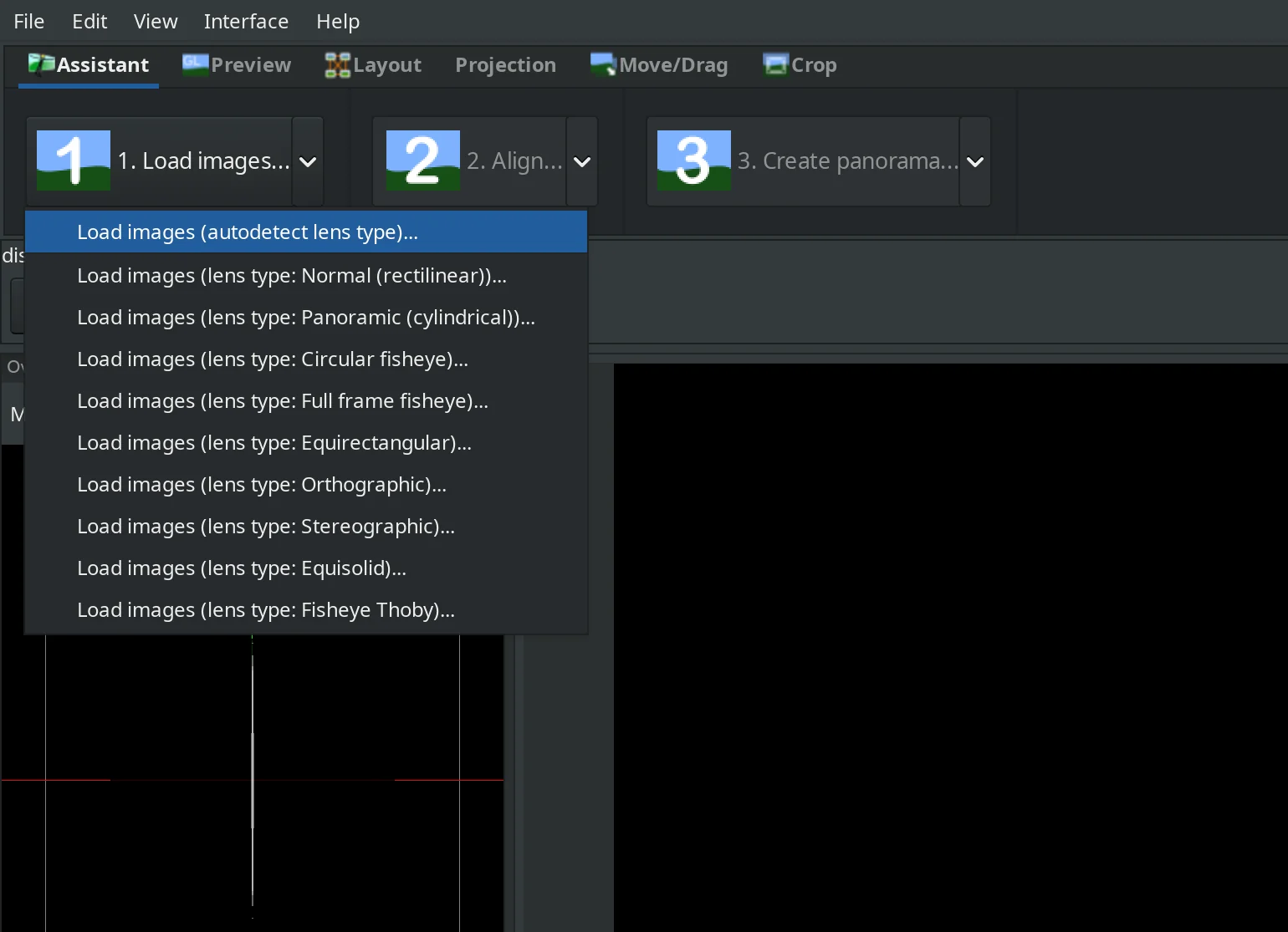 Loading images options in Hugin 2022