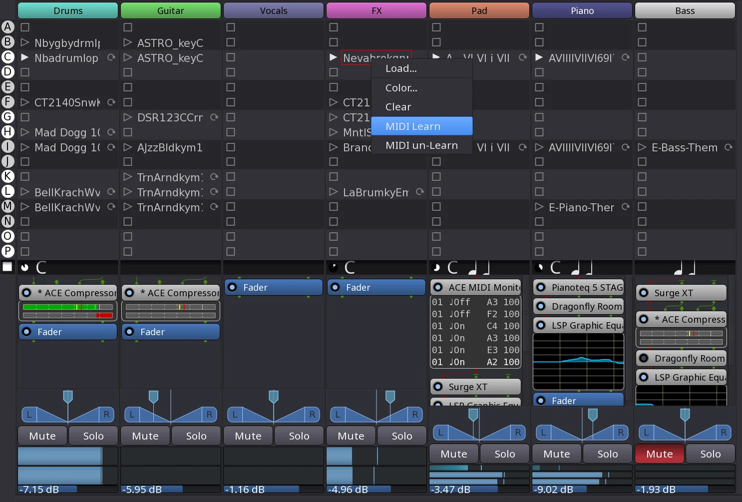 MIDI Learn for triggers lots in Ardour 7.2