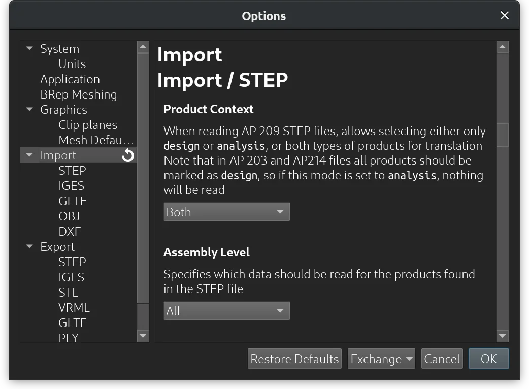 STEP import options / Mayo