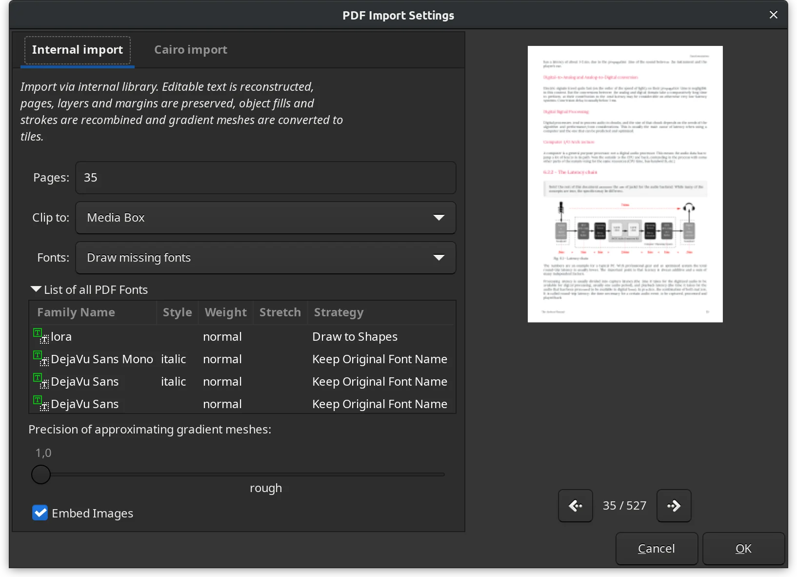 PDF importing dialog in Inkscape 1.3