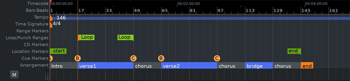 Arrangement ruler lane in Ardour 7.6