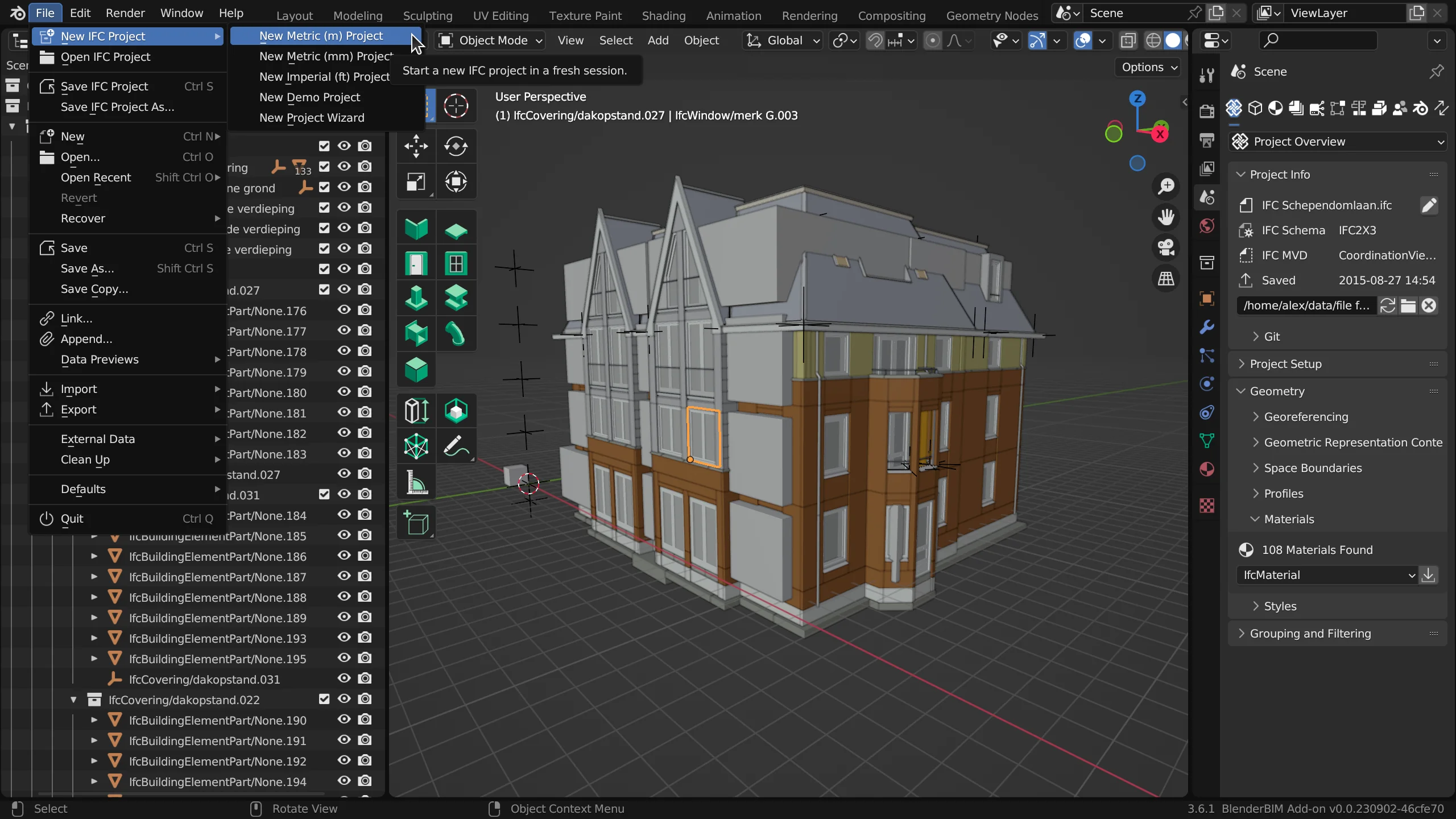 New IFC project in BlenderBIM