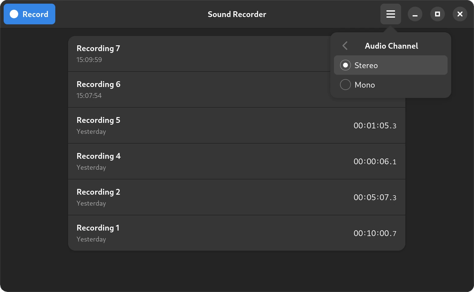 Sound Recorder, channels selection