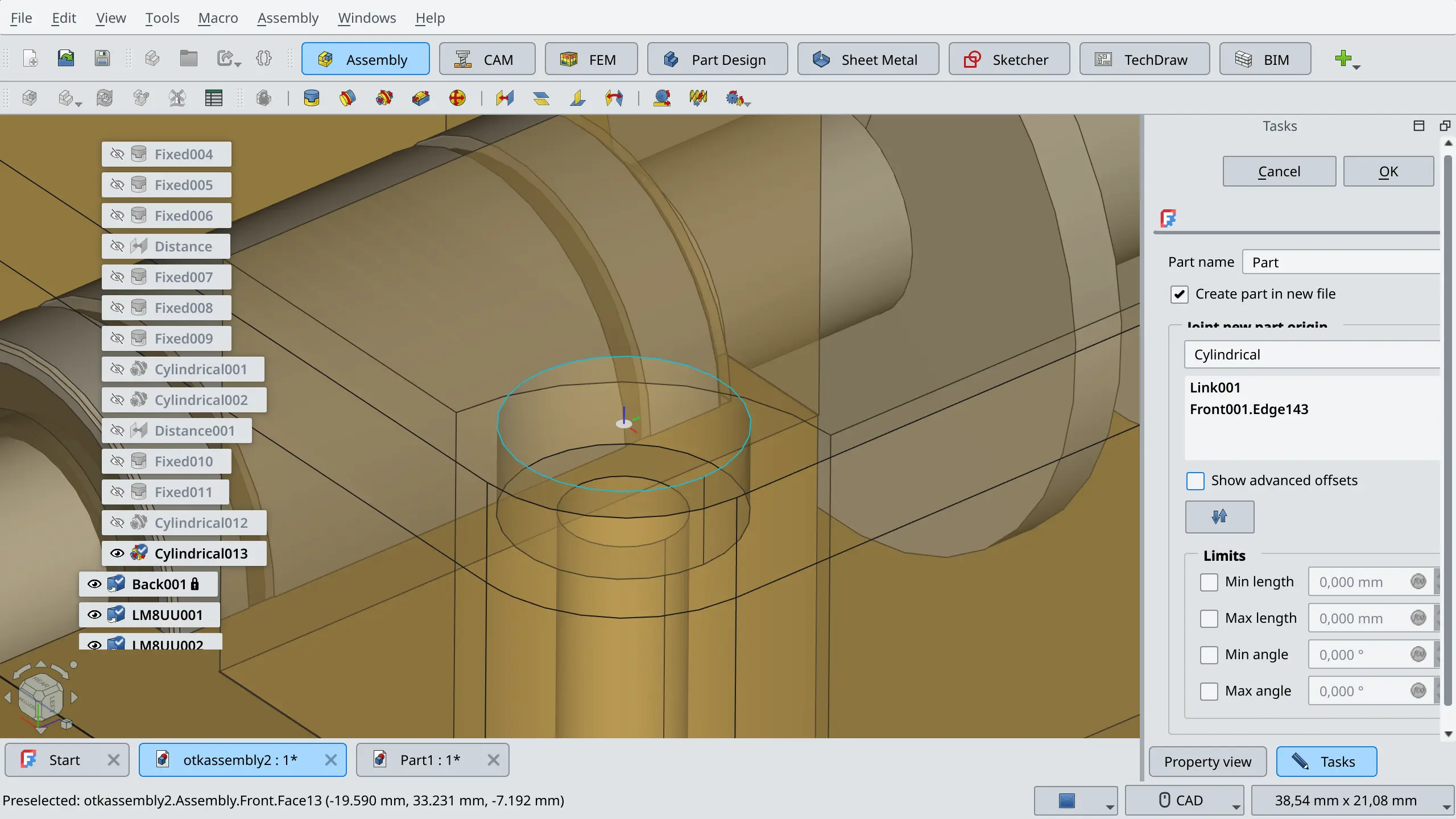 Select reference for a new part