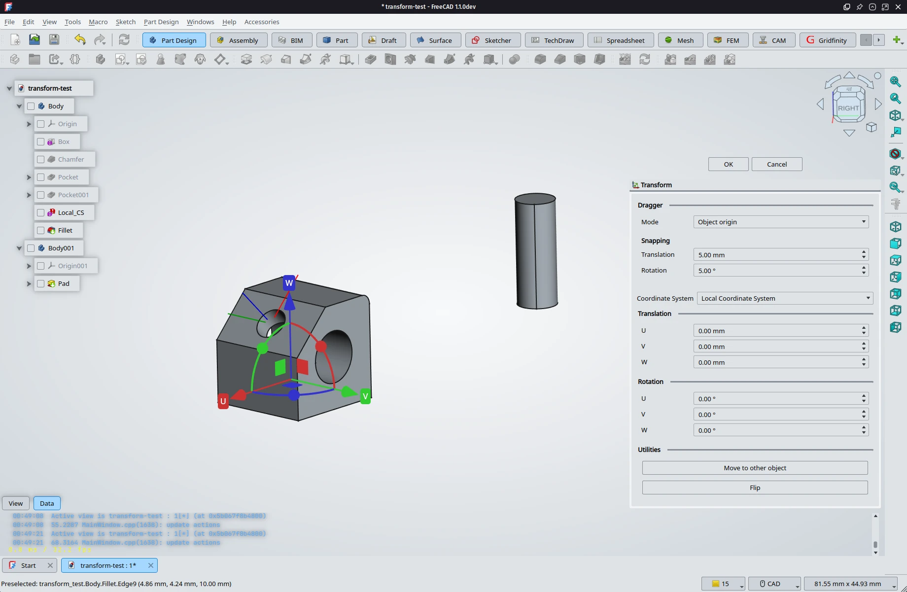 new Transform task panel in FreeCAD